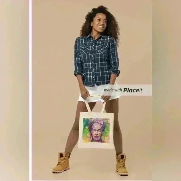 Freda kahlo  pop art grunge inspired tote recyled canvas tote bag - Picture 2 of 2